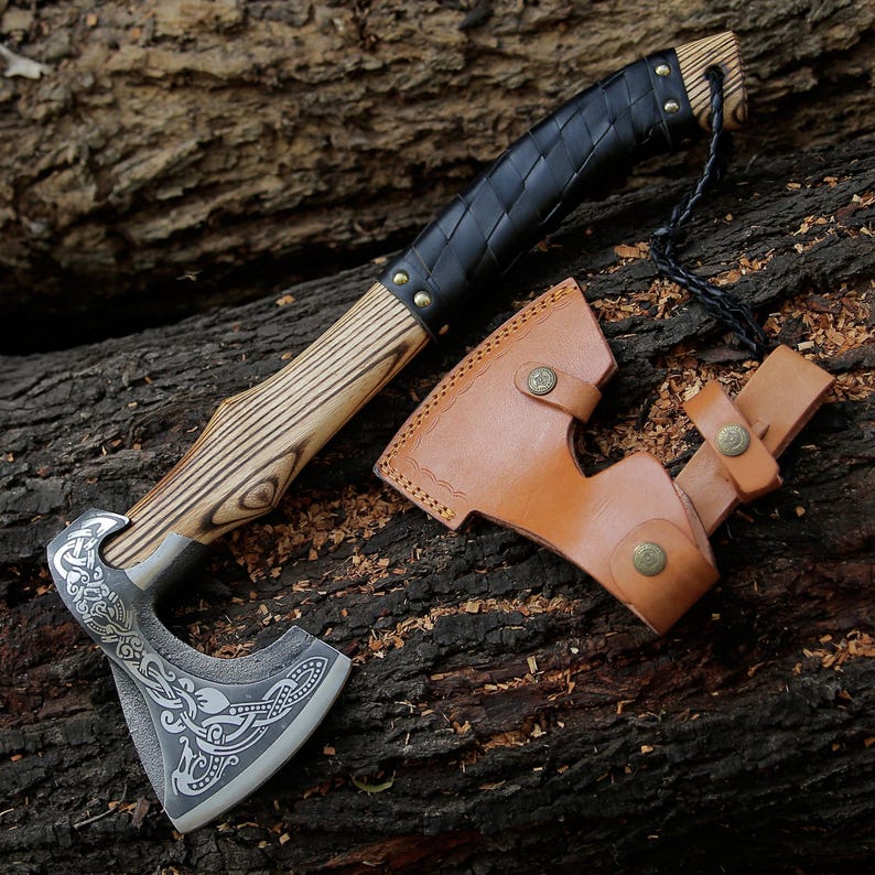Handmade Viking Bearded Axe Nordic Engraved Camping Hatchet Outdoor Tool