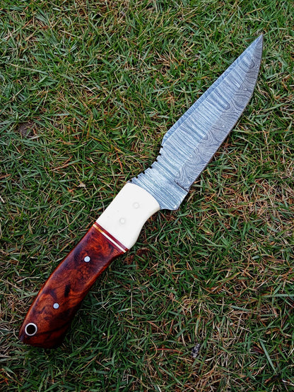Custom Handmade Damascus Steel Blade Outdoor Hunting Camping Knife
