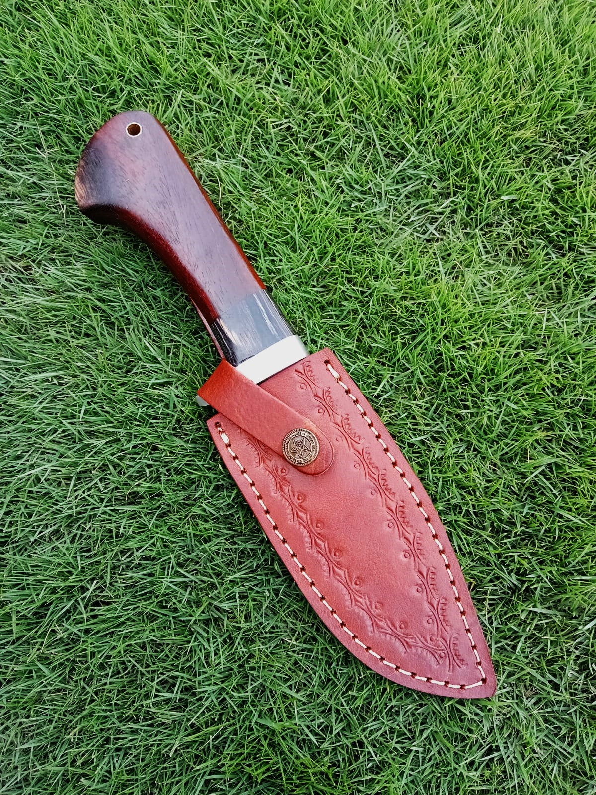 Handmade Damascus Steel Skinner Fixed Blade Knife EDC Wood Handle