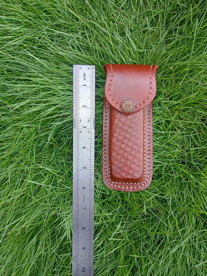 Custom Hand Stitched Top Grain Leather Folding Knife Engraved Sheath