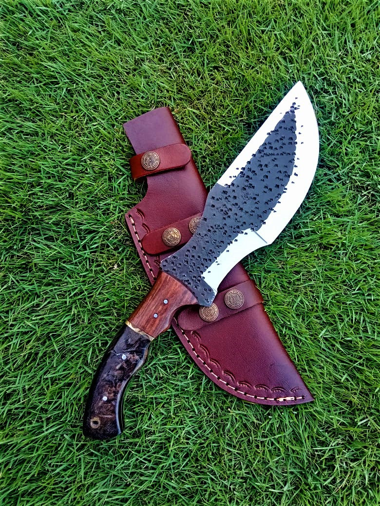 11" Tactical Outdoor Survival knife Carbon Steel Fixed Blade Tracker knives Ram Horn & wood Handle x-235