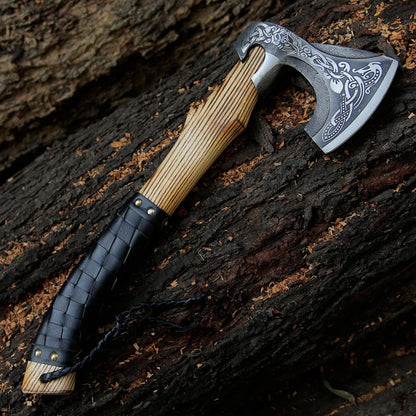 Handmade Viking Bearded Axe Nordic Engraved Camping Hatchet Outdoor Tool