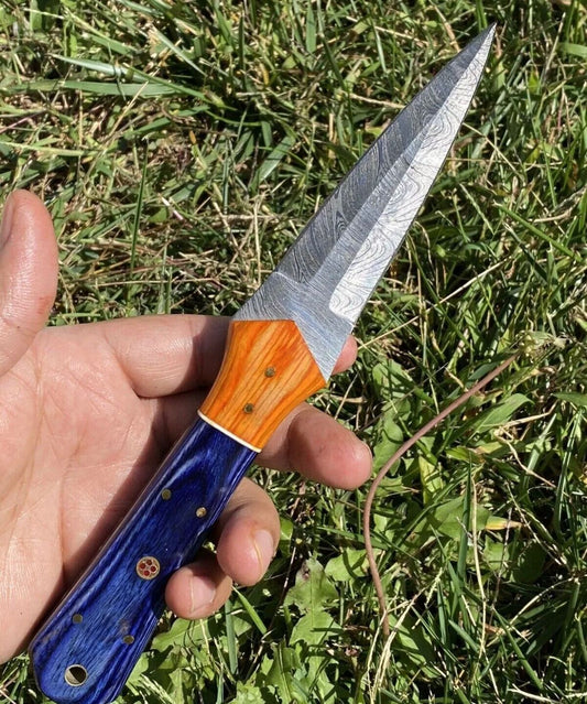 Hand Forged Damascus Steel Double Edge Hunting Camping Dagger Knife