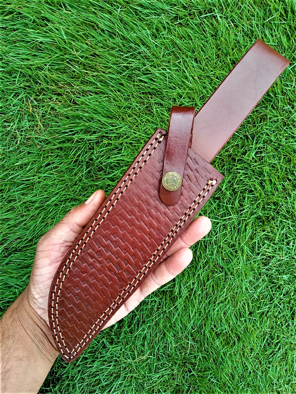 Custom Hand Forged Top Grain Engraved Leather Fixed Blade Knife Sheath