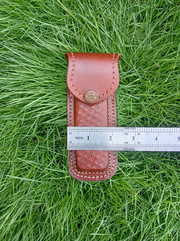 Custom Hand Stitched Top Grain Leather Folding Knife Engraved Sheath