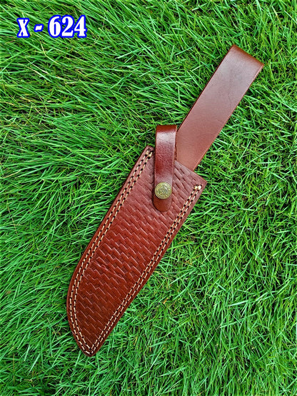 Custom Hand Forged Top Grain Engraved Leather Fixed Blade Knife Sheath
