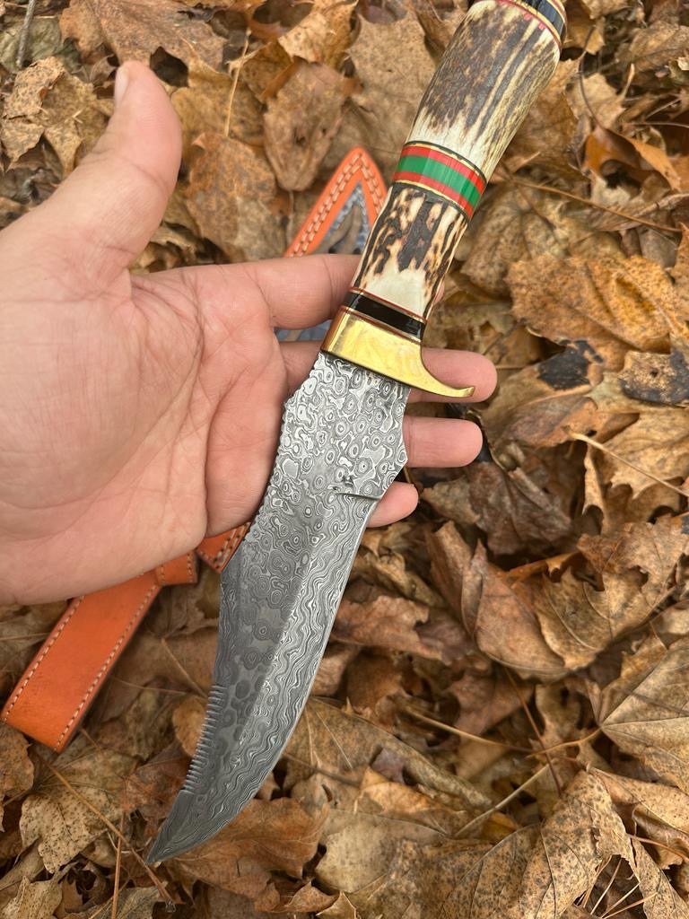 Handmade Damascus Steel Bowie Knife with Deer outlet Stag !!!!