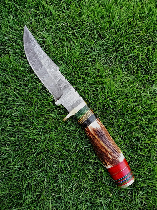Custom Hand Forged Damascus Steel Adventure Camping EDC Knife Stage Handle