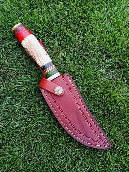Custom Hand Forged Damascus Steel Adventure Camping EDC Knife Stage Handle