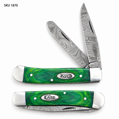 Trapper Pocket Knife – Wood Handle – Dual Blade–Damascus Steel Folding -USA