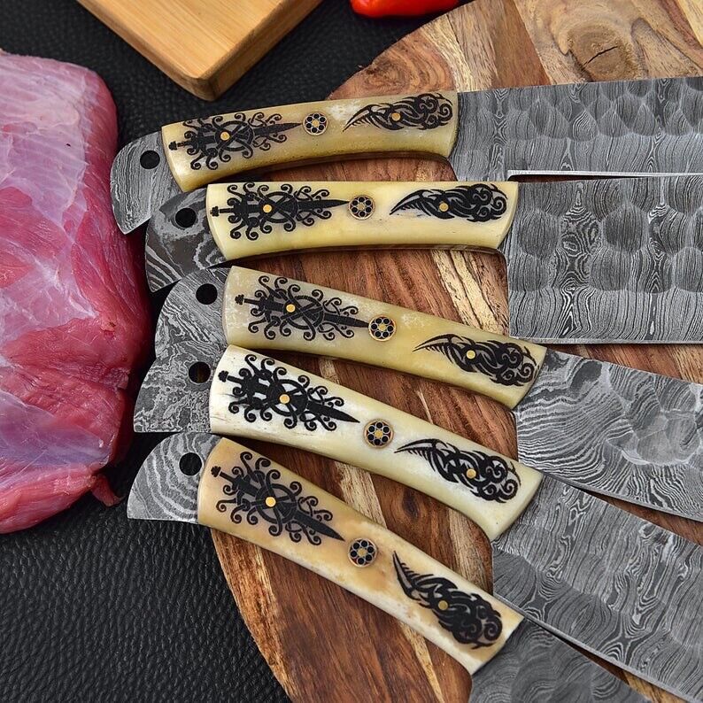 Custom Handmade Damascus Steel Chef Knife Set Premium Kitchen Knives