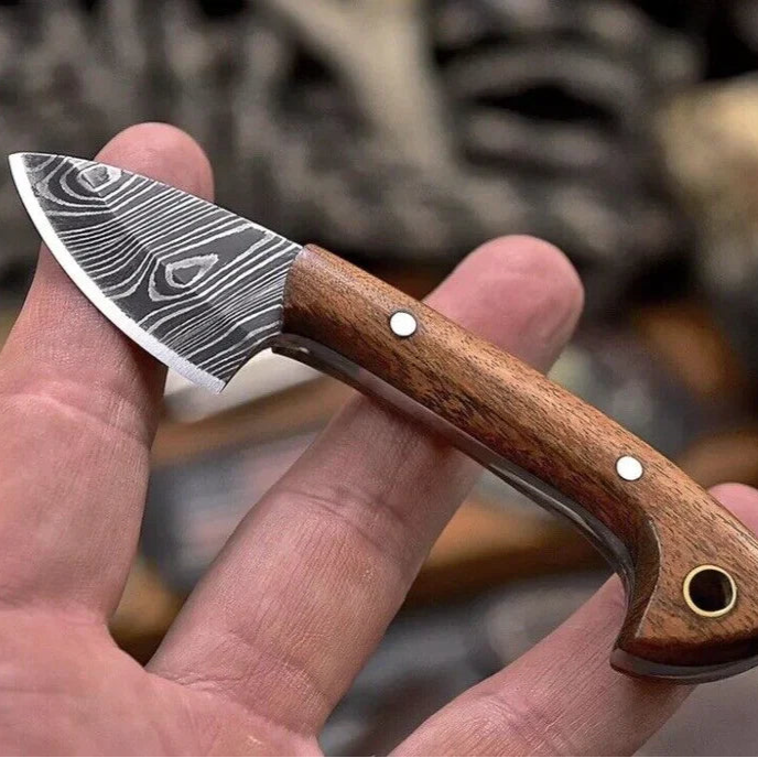 Handmade Damascus Steel Outdoor Hunting Skinning Knife Wood Handle with Sheath