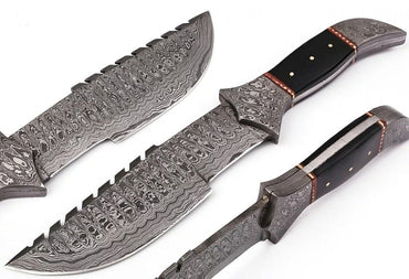 12" Damascus Steel Hunting Bowie Tracker Knife Full Tang with Leather Sheath