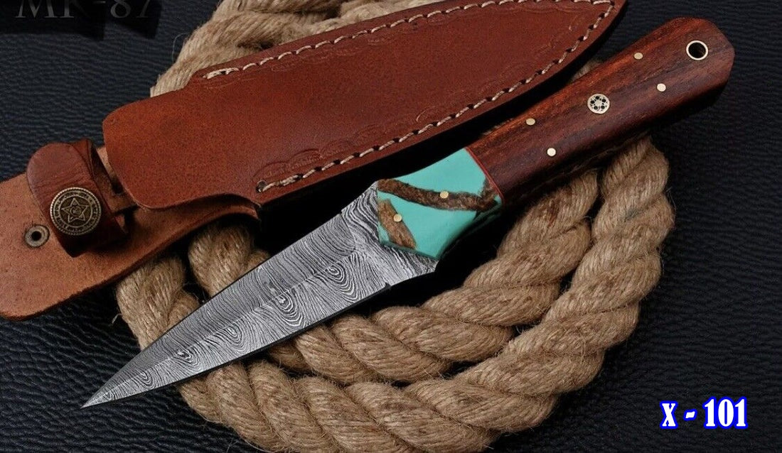 9' Handmade Damascus Steel Fixed Blade Knife Full Tang with Leather Sheath