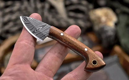 Handmade Damascus Steel Outdoor Hunting Skinning Knife Wood Handle with Sheath