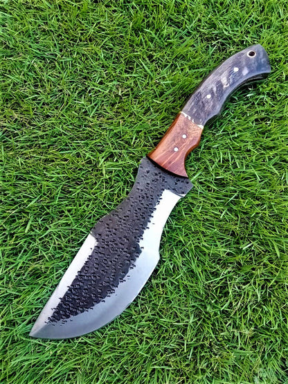 11" Tactical Outdoor Survival knife Carbon Steel Fixed Blade Tracker knives Ram Horn & wood Handle x-235