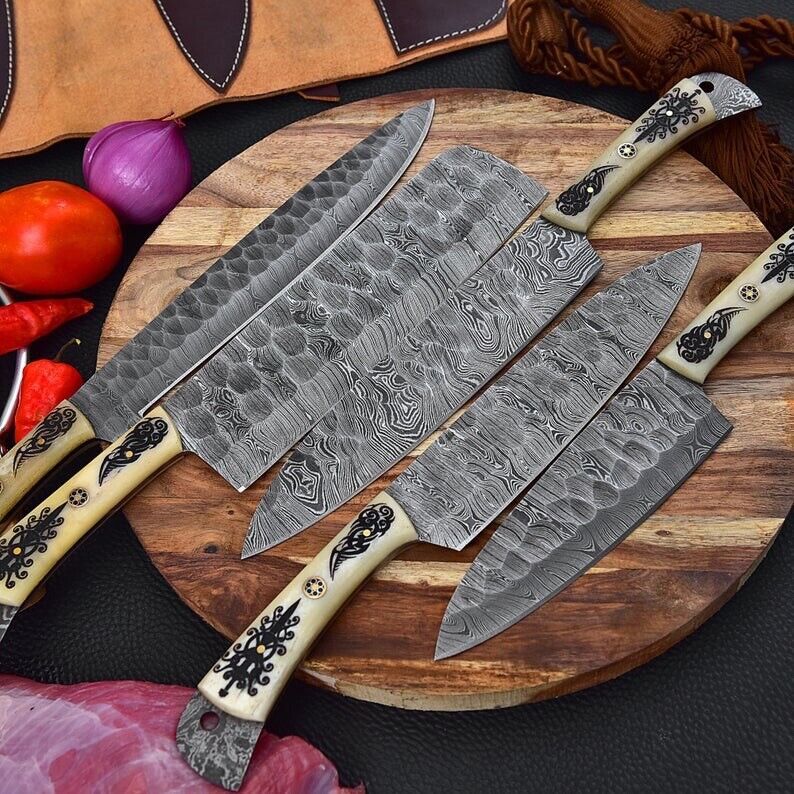 Custom Handmade Damascus Steel Chef Knife Set Premium Kitchen Knives
