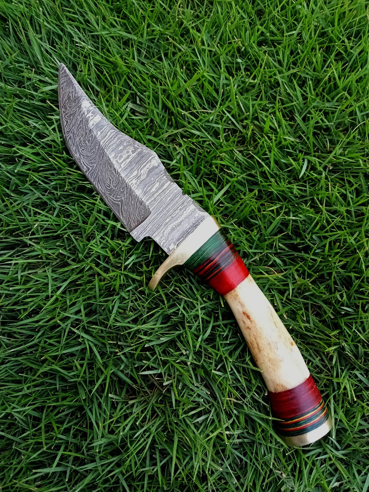 Handmade Damascus Steel Outdoor Fixed Blade Hiking Skinner Knife Stage Handle