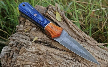 Hand Forged Damascus Steel Double Edge Hunting Camping Dagger Knife