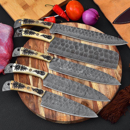 Custom Handmade Damascus Steel Chef Knife Set Premium Kitchen Knives