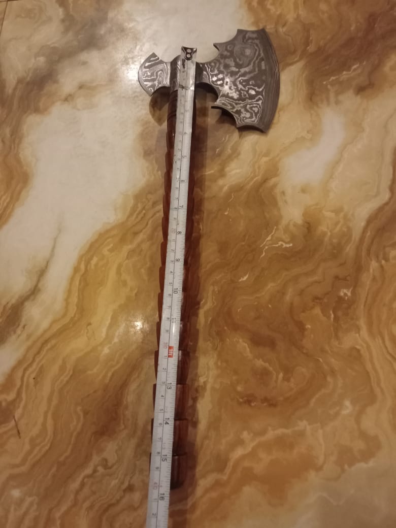 Handmade Damascus Steel Heritage Viking Axe Wood Handle With Sheath