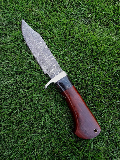 Handmade Damascus Steel Skinner Fixed Blade Knife EDC Wood Handle