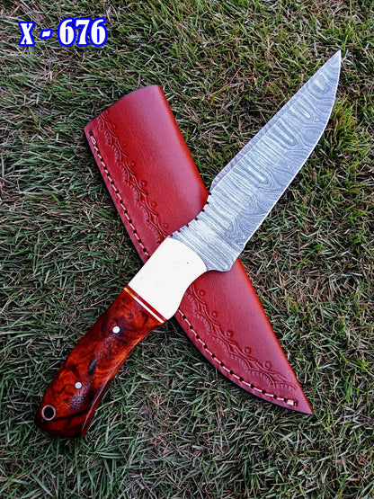 Custom Handmade Damascus Steel Blade Outdoor Hunting Camping Knife