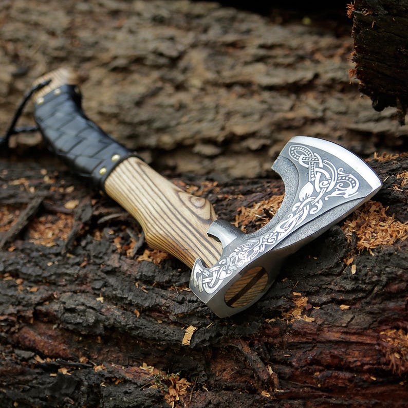 Handmade Viking Bearded Axe Nordic Engraved Camping Hatchet Outdoor Tool