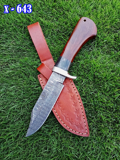 Handmade Damascus Steel Skinner Fixed Blade Knife EDC Wood Handle