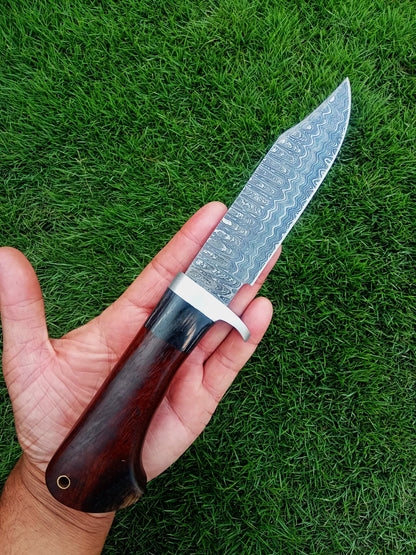 Handmade Damascus Steel Skinner Fixed Blade Knife EDC Wood Handle