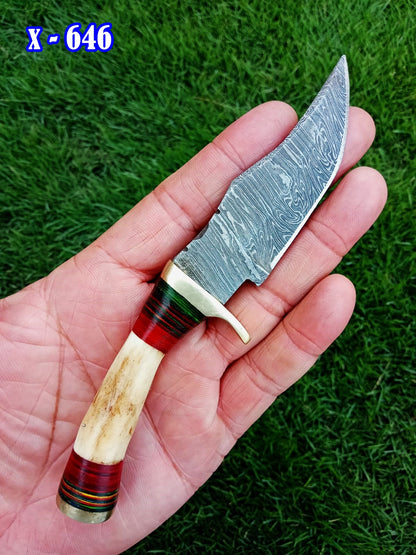Handmade Damascus Steel Outdoor Fixed Blade Hiking Skinner Knife Stage Handle