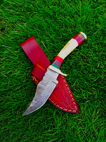 Handmade Damascus Steel Outdoor Fixed Blade Hiking Skinner Knife Stage Handle