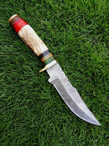 Custom Hand Forged Damascus Steel Adventure Camping EDC Knife Stage Handle