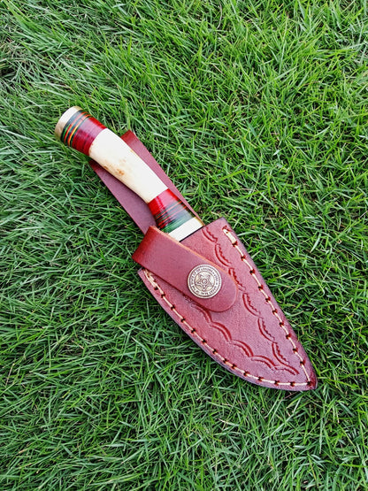 Handmade Damascus Steel Outdoor Fixed Blade Hiking Skinner Knife Stage Handle