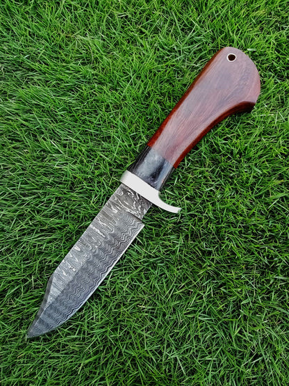 Handmade Damascus Steel Skinner Fixed Blade Knife EDC Wood Handle