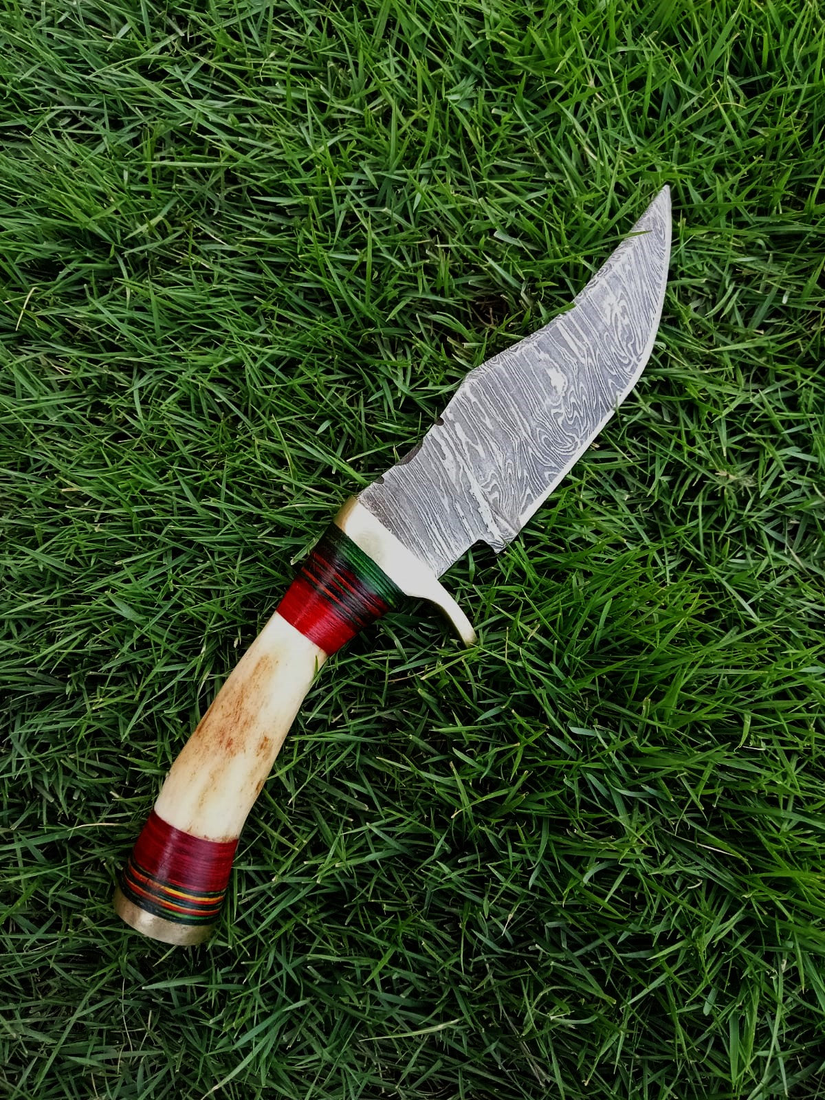 Handmade Damascus Steel Outdoor Fixed Blade Hiking Skinner Knife Stage Handle