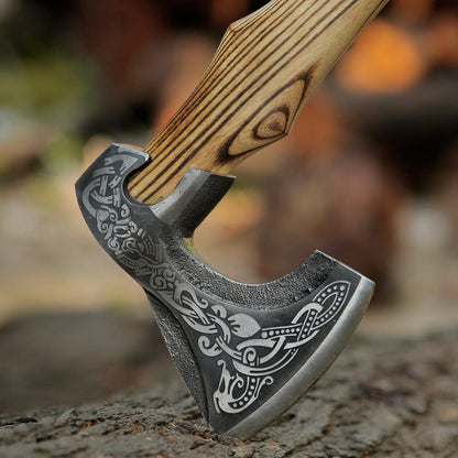 Handmade Viking Bearded Axe Nordic Engraved Camping Hatchet Outdoor Tool