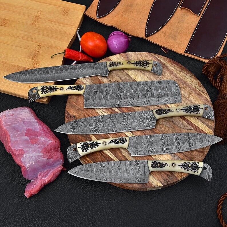 Custom Handmade Damascus Steel Chef Knife Set Premium Kitchen Knives