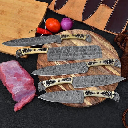Custom Handmade Damascus Steel Chef Knife Set Premium Kitchen Knives