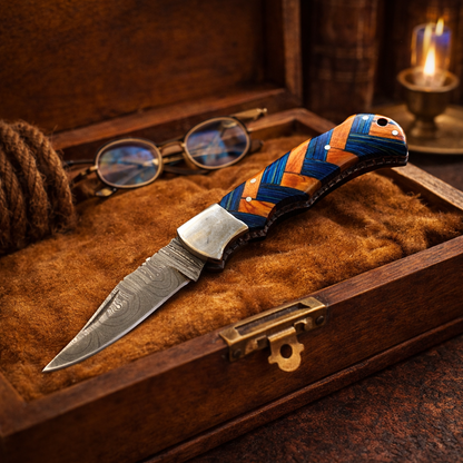 Custom Hand Forged Heavy Duty Damascus Steel Folding Blade Pocket Knife