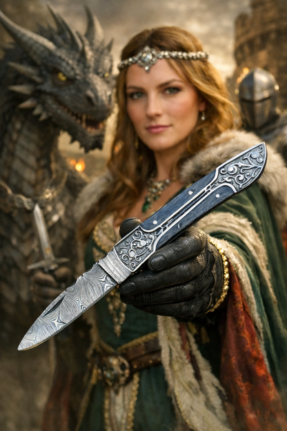 Damascus Steel Folding Blade Outdoor Camping Hunting Pocket Knife EDC