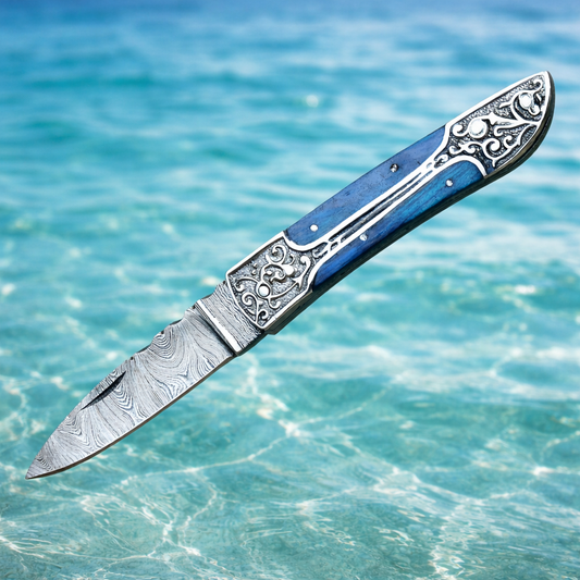 Handmade EDC Damascus Steel Folding Blade Pocket Knife With Sheath