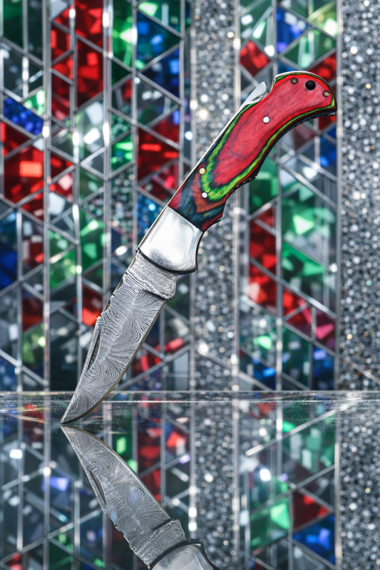 Custom Handmade Damascus Camping Folding Pocket Knife Wood Handle