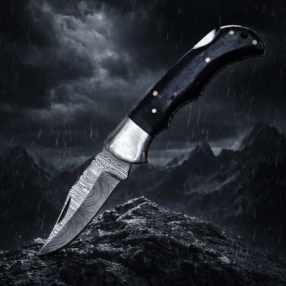 Handmade Damascus Back Lock Folding Blade Pocket Knife Resin Handle