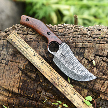 Custom Handmade Forged Damascus Steel Skinning Knife Wood Handle