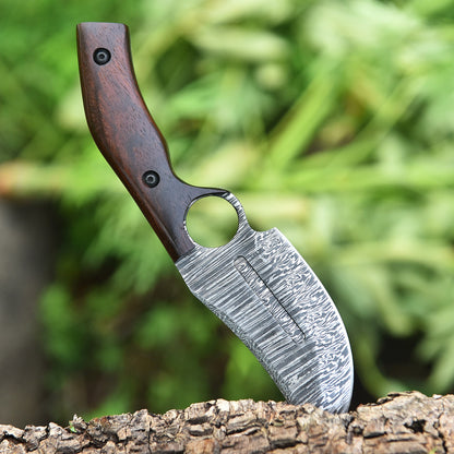 Custom Handmade Forged Damascus Steel Skinning Knife Wood Handle