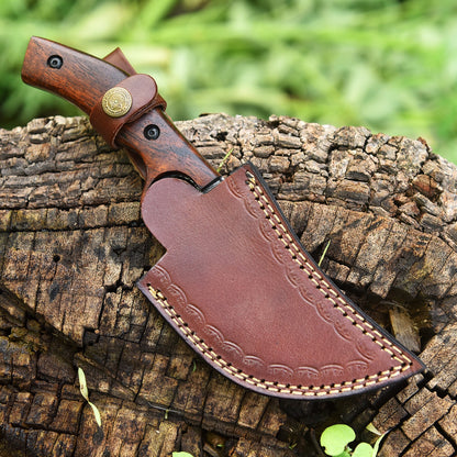 Custom Handmade Forged Damascus Steel Skinning Knife Wood Handle