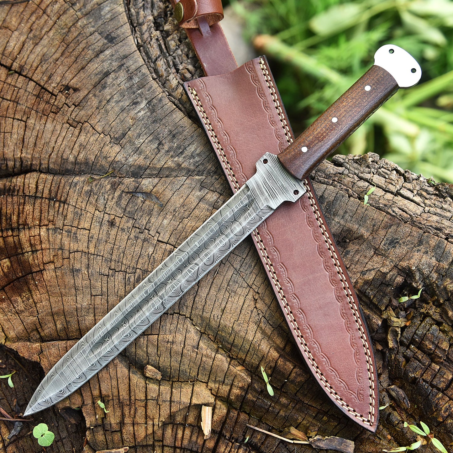 High End Custom Damascus Steel Double Edged Blade Dagger Wood Handle