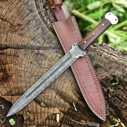 High End Custom Damascus Steel Double Edged Blade Dagger Wood Handle