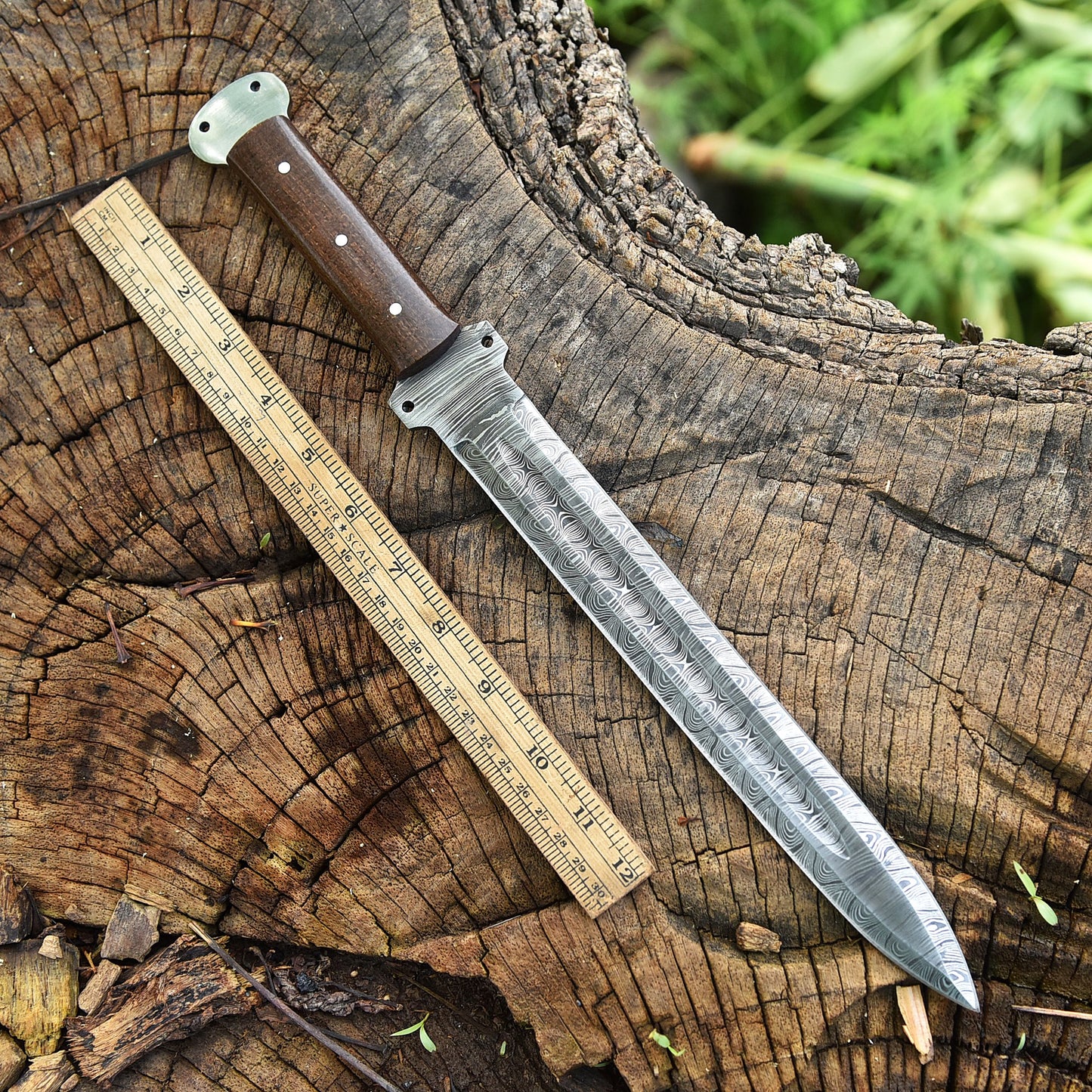 High End Custom Damascus Steel Double Edged Blade Dagger Wood Handle